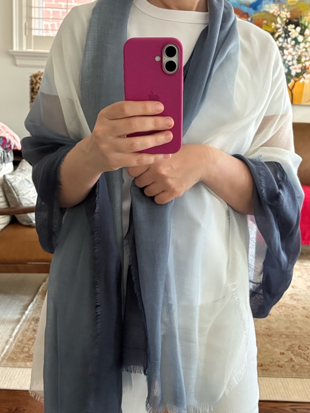 Lightweight Sheer Ombre Scarf in Pale Blue and Slate